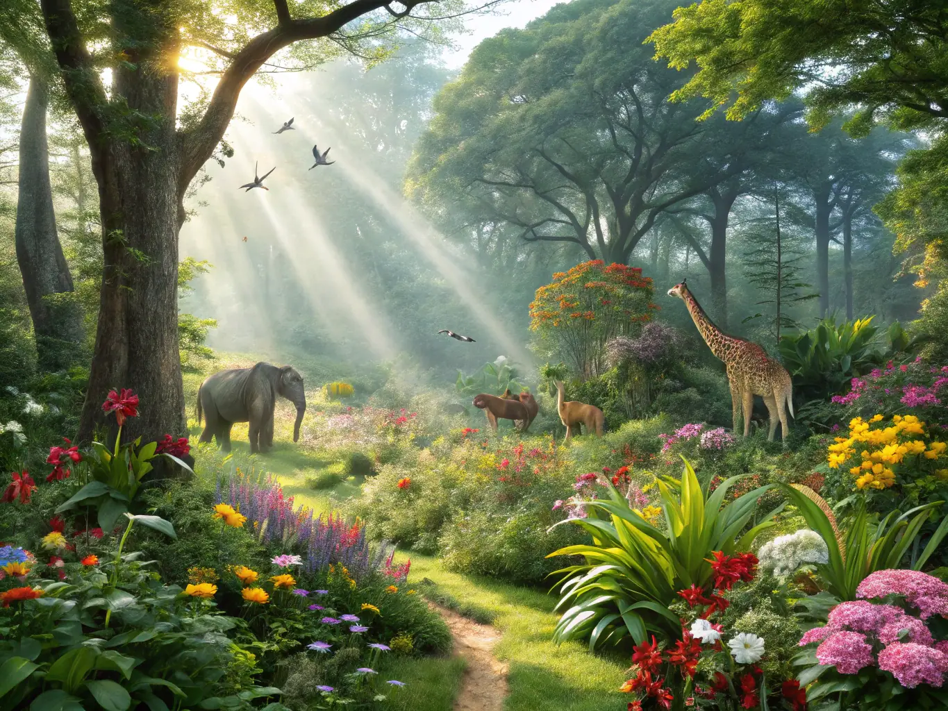 A vibrant image showcasing a diverse ecosystem with various plant and animal species, emphasizing the importance of biodiversity protection and the organization's efforts to maintain ecological balance.