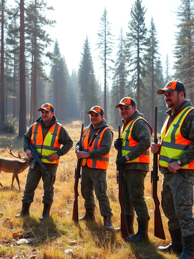 An image depicting responsible hunters participating in sustainable hunting practices, emphasizing the balance between conservation and tradition.