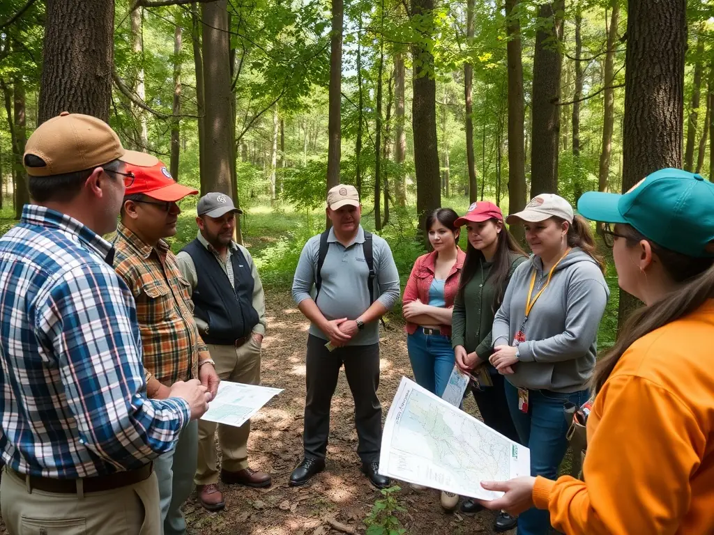A photograph showing participants in a hunting education program learning about ethical hunting practices and wildlife conservation.